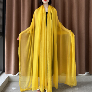 姜黄色丝巾女舞蹈用沙巾道具跳舞专用纱巾薄款柠檬亮黄色围巾披肩