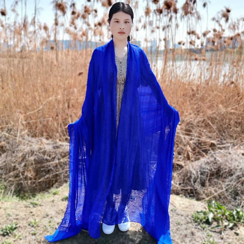 纯色雪纺防晒沙滩巾女夏5米超大宝石蓝丝巾4米红纱巾百搭披肩围巾