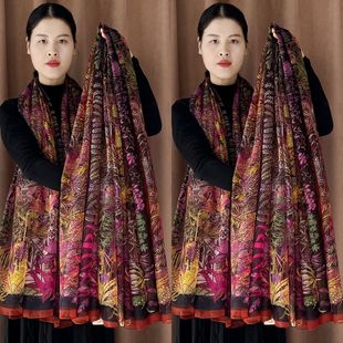 新款优柔纱紫色纱巾百搭时尚秋冬季丝巾气质围巾防晒超大沙滩披肩