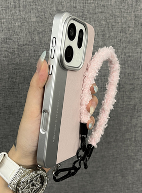 三只鱼【网红素皮纹相机壳樱花粉手提绳】适用OPPOFindx9pro/x8ultra手机壳新款韩系ins风防摔保护套男女时尚