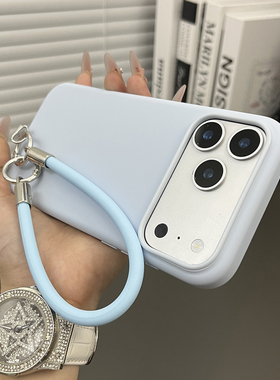 三只鱼【ins风液态硅胶浅蓝色手提绳】适用苹果17/16/15promax手机壳新款防摔ipone小众防摔保护套男女韩系