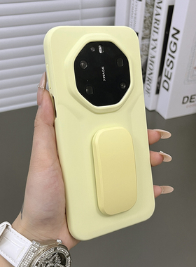 三只鱼【可爱肤感液态硅胶奶黄色支架】适用华为mate80rs非凡大师80/70pro手机壳新款高档防摔保护套男女网红