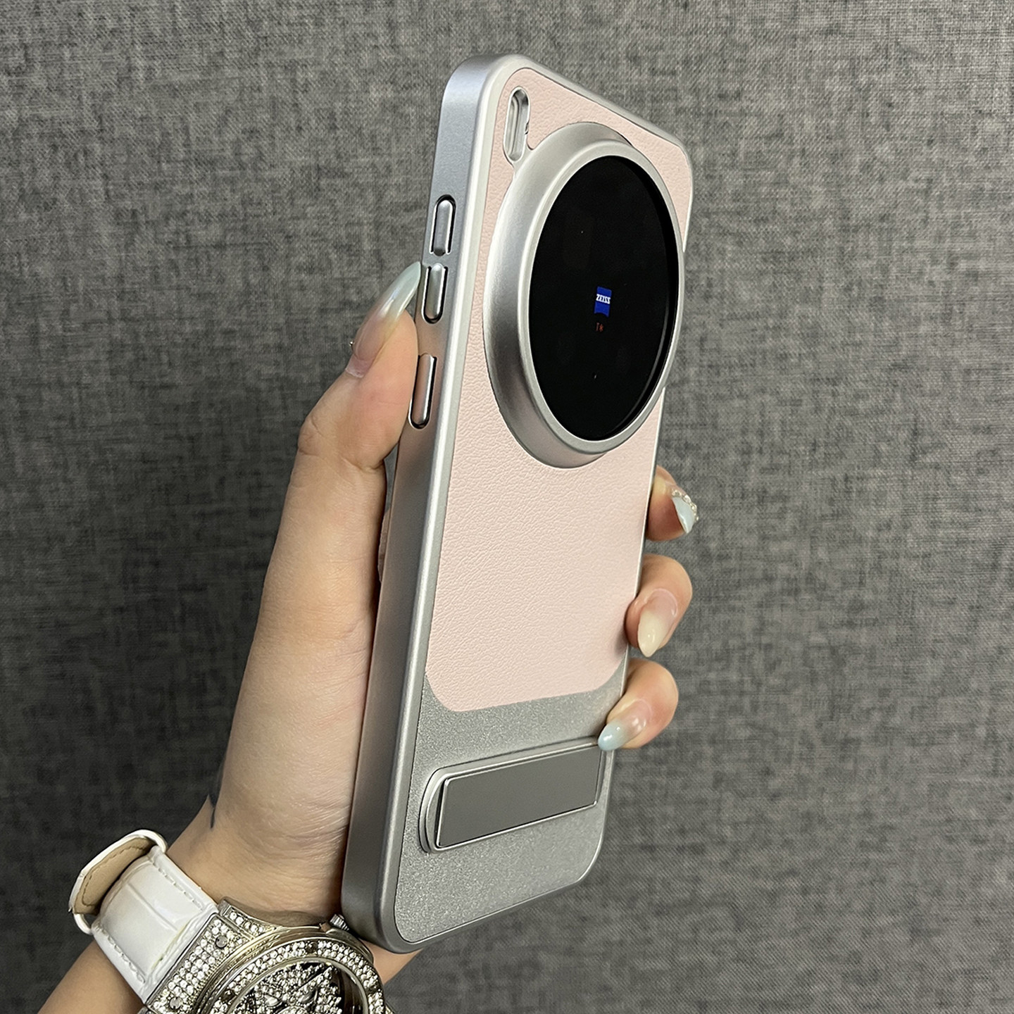 三只鱼【网红素皮纹支架樱花粉】适用vivox300pro/viv