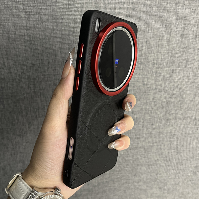 三只鱼【个性菱格素皮纹磁吸石墨黑】适用于vivox200ultra/x200Pro/x200手机壳新款红镜框高档防摔保护套男女