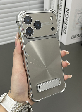 三只鱼【个性电镀CD纹钛灰色支架】适用苹果17/16/15promax手机壳新款小众带镜头膜ipone防摔全包保护套男女