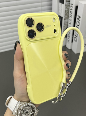 三只鱼【网红罗纹磁吸奶黄色手提绳】适用苹果17/16/15promax手机壳新款镜头膜ipone小众防摔全包保护套男女