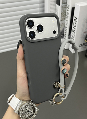 三只鱼【韩系液态硅胶深灰色手提绳】适用苹果17/16/15/14promax手机壳新款肤感轻奢ipone防摔全包保护套男女