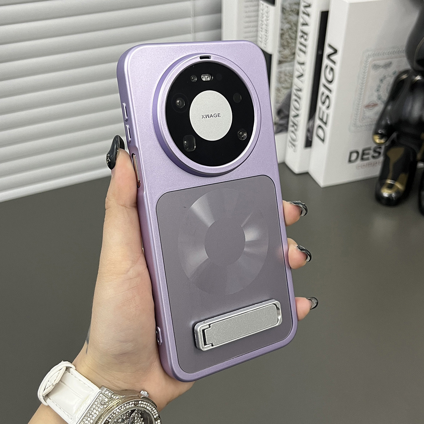 三只鱼【轻奢磨砂CD纹磁吸冷烟紫支架】适用华为MATE80promax/70pro手机壳新款韩系ins风防摔全包保护套男女