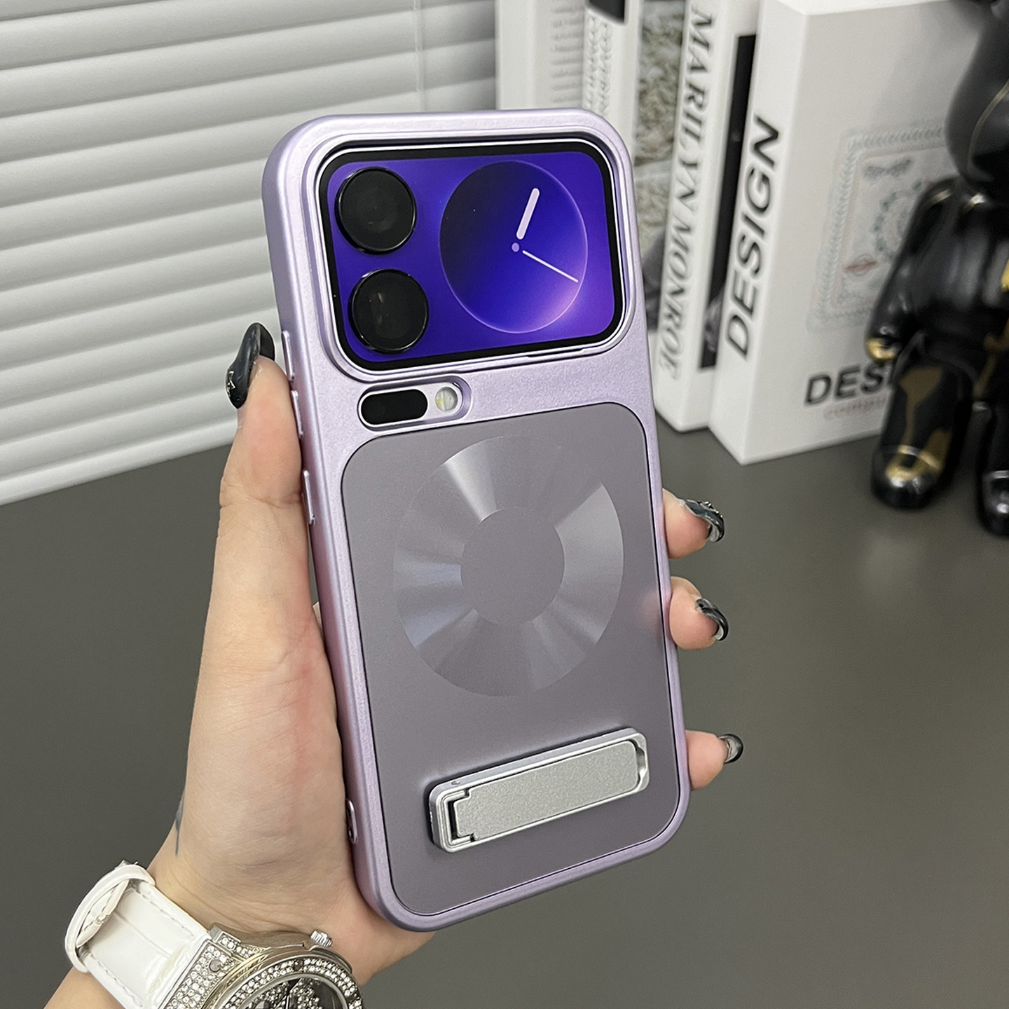 三只鱼【网红磨砂CD纹磁吸冷烟紫支架】适用于小米17promax/15/14pro手机壳新款小众轻奢防摔全包保护套男女