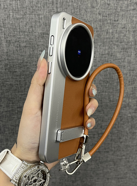 三只鱼【复古素皮纹相机壳焦糖色手提绳】适用vivox300pro/x200ultra手机壳新款时尚潮牌防摔保护套男女个性