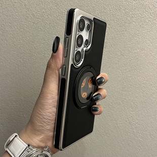 适用三星s25 黑 24ultra手机壳新款 高档GalaxyS24 防摔保护套男女 网红25ultra 潮牌荔枝皮纹齿轮磁吸个性