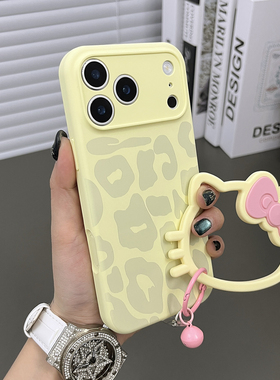 三只鱼【日韩液态硅胶豹纹奶黄色手提环】适用苹果17/16/15/14promax手机壳新款ipone网红防摔全包保护套男女