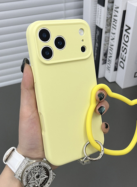 三只鱼【气质液态硅胶磁吸奶黄色手提环】适用苹果17/16/15/14promax手机壳新款可爱ipone防摔全包保护套男女