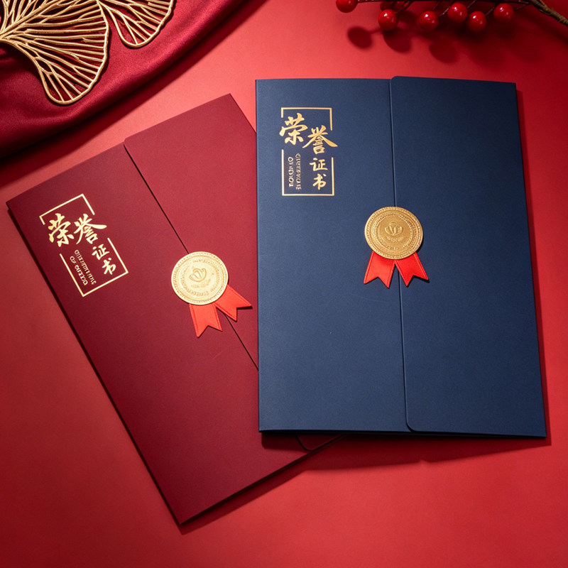 高档三折荣誉证书定制 企业员工表彰奖状外壳 烫金工艺可打印内页