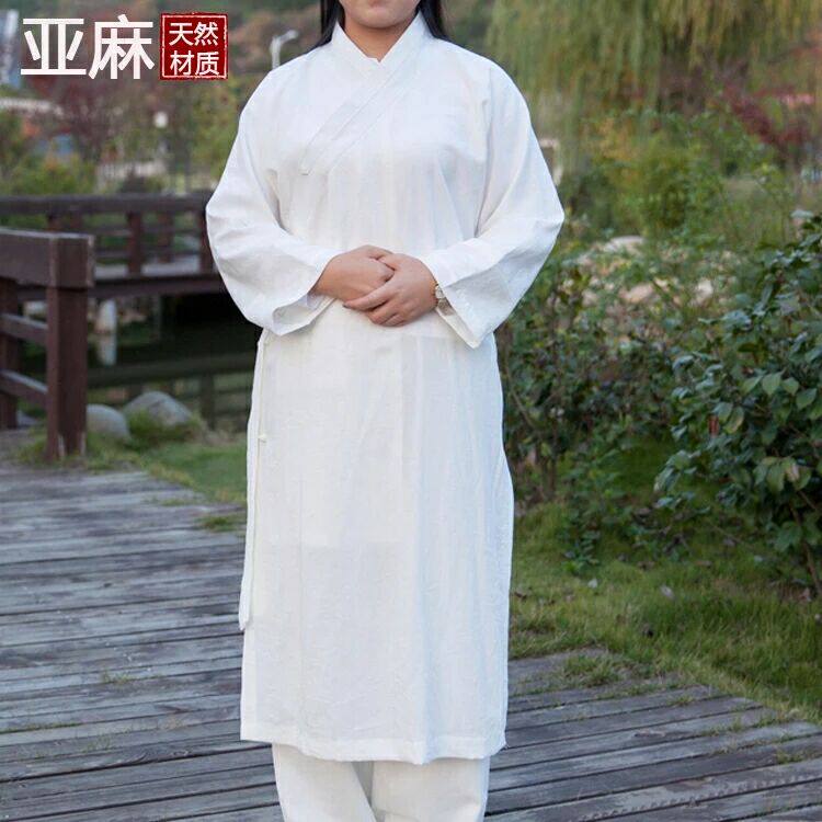 武当亚麻太极服女道士服长褂三清领道袍练功服表演服长袍套装