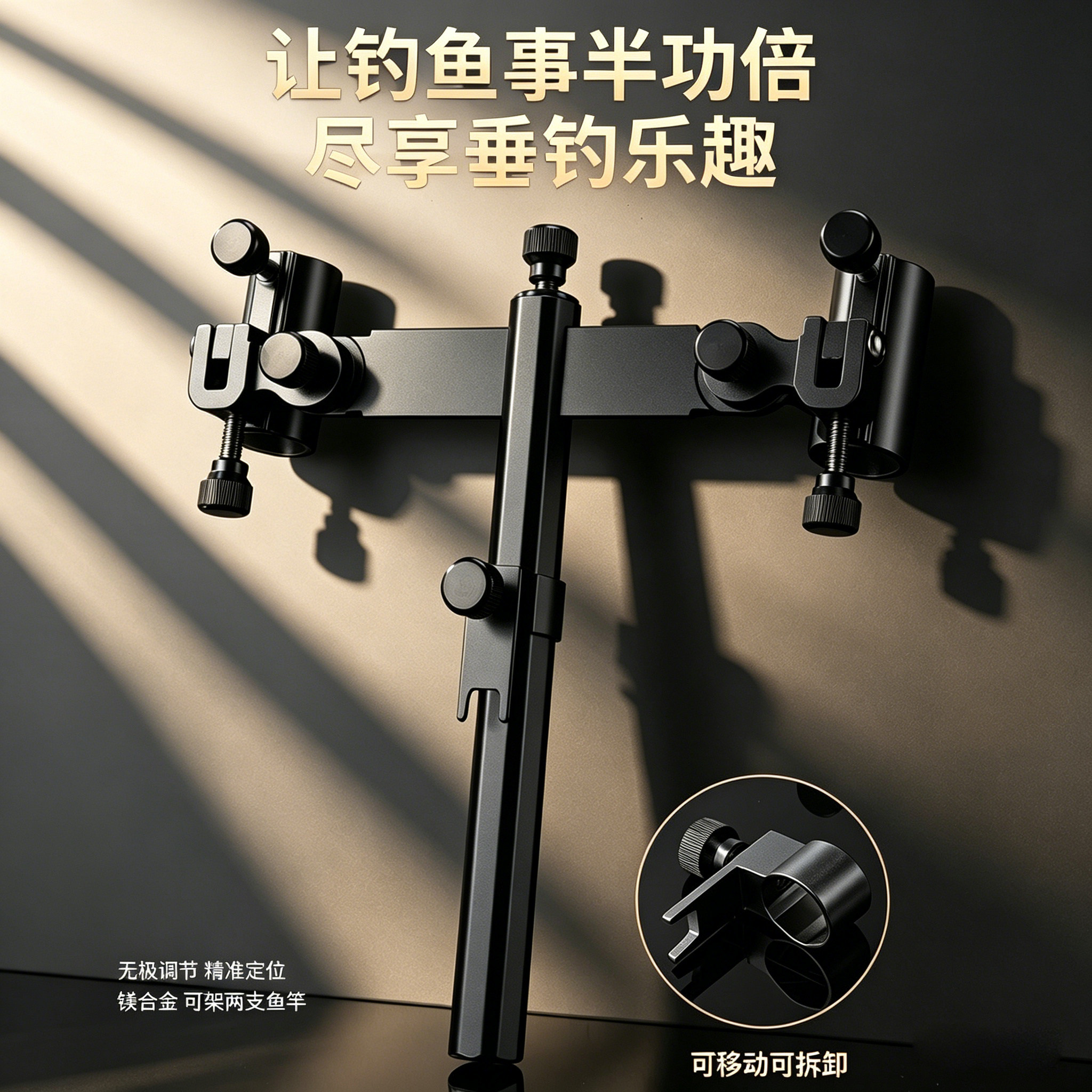 新款双炮台支架鱼杆支架一拖二钓箱钓椅配件架杆鱼竿架台钓竿支架