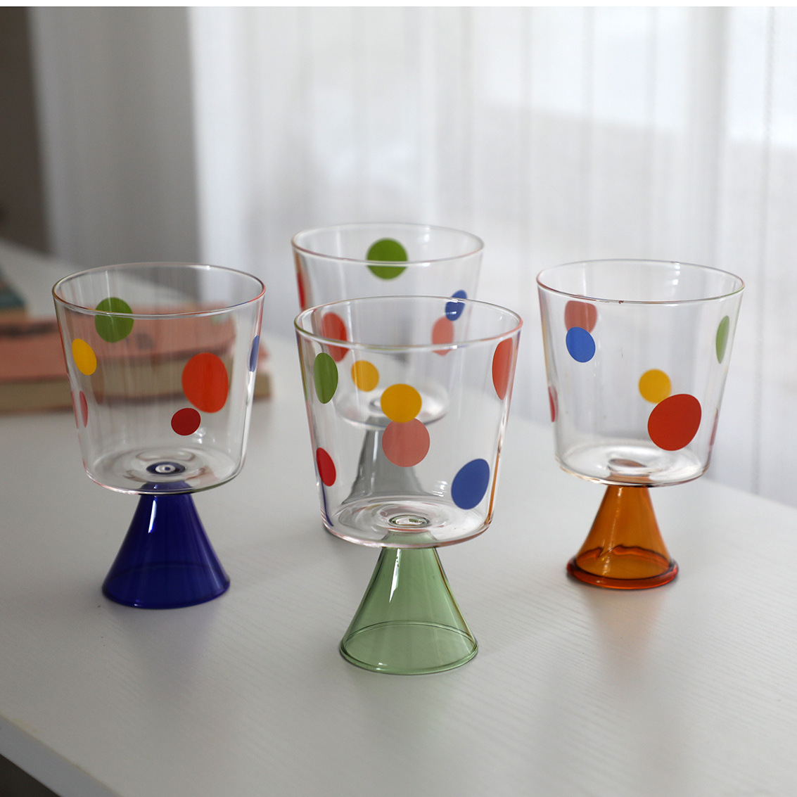 雪昂咖啡壶 复古彩色波点咖啡杯玻璃杯水杯手冲咖啡杯耐热分享壶