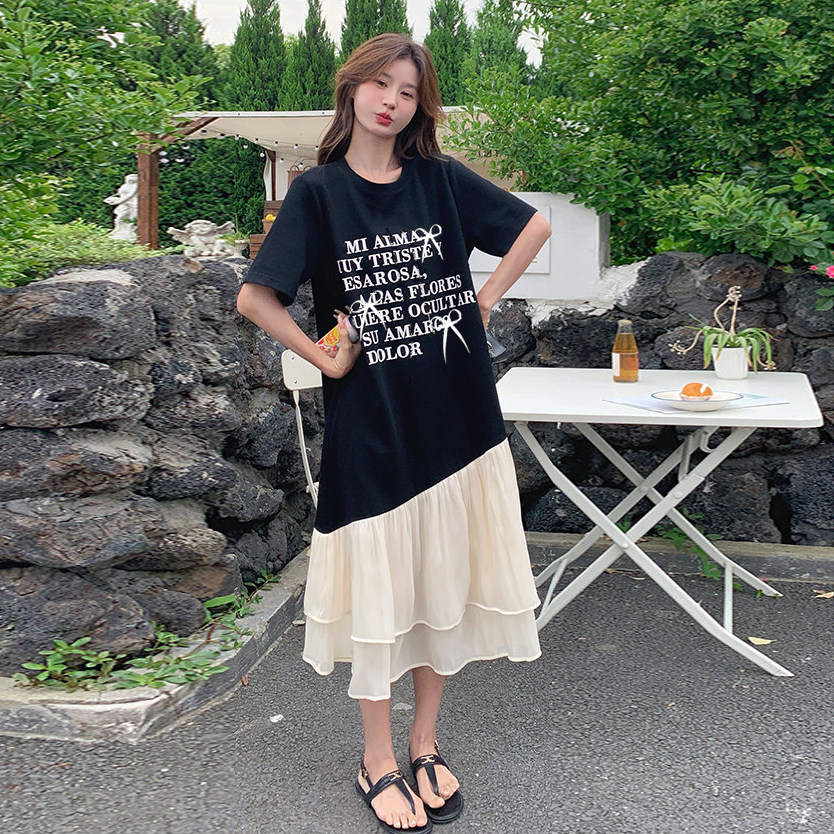 大码胖mm优雅连衣裙短袖夏季孕妈法式穿搭宽松显瘦女士长裙子夏天