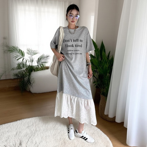 高端胖mm大码休闲女装连衣裙松驰感纯棉短袖2026夏季新款t恤长裙