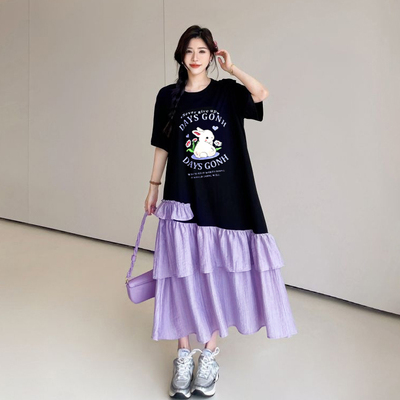 巨好看拼接连衣裙适合胖mm的大码