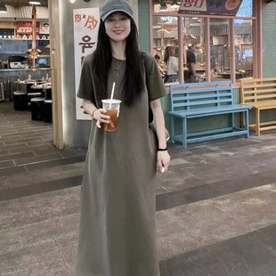 T恤裙子微胖大码 夏季 韩版 短袖 气质简约休闲连衣裙 减龄显瘦中长款