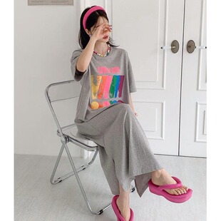 裙子2026新款今年流行爆款胖mm欧货大版连衣裙纯棉T恤显瘦200斤