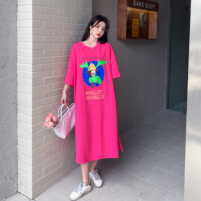 胖mm大码女装2026年新款巨显瘦连衣裙欧美微胖t恤裙长款夏装200斤