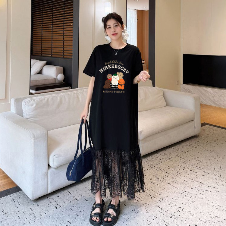 高端胖mm特大码裙子碎花宽松裙子巨遮肚夏装200斤纯棉t恤裙2026潮