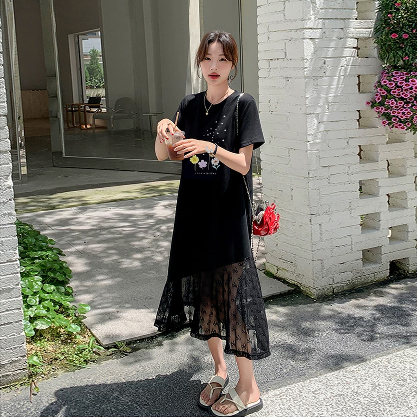 纯棉t恤裙网纱鱼尾裙子宽松胖妹妹大码短袖连衣裙遮肚子显瘦2026