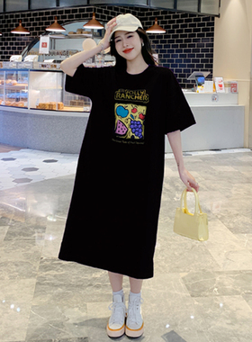 短袖女宽松韩版潮oversize胖mm大码女装夏季过膝懒人t恤裙长裙夏