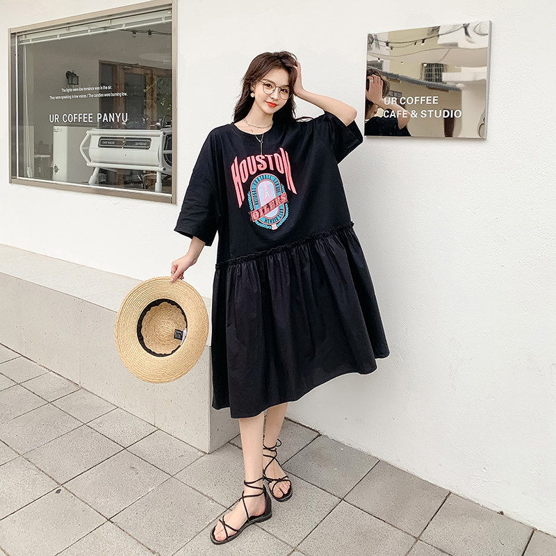 大码女装胖mm夏季连衣裙巨显瘦宽松遮肚子裙子夏天短袖洋气新款夏