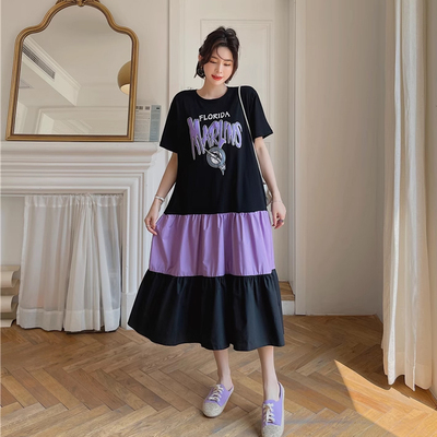 夏装2026新款大码女装胖妹妹宽松t恤长裙梨型身材长款短袖连衣裙
