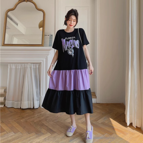 夏装2026新款大码女装胖妹妹宽松t恤长裙梨型身材长款短袖连衣裙