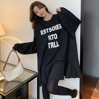 200斤大码胖mm秋季长袖连衣裙春装2026新款宽松女士早秋卫衣裙子