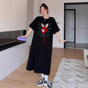 连衣裙女夏高级感大码女装胖mm遮肚子t恤裙2026新款夏装200斤显瘦