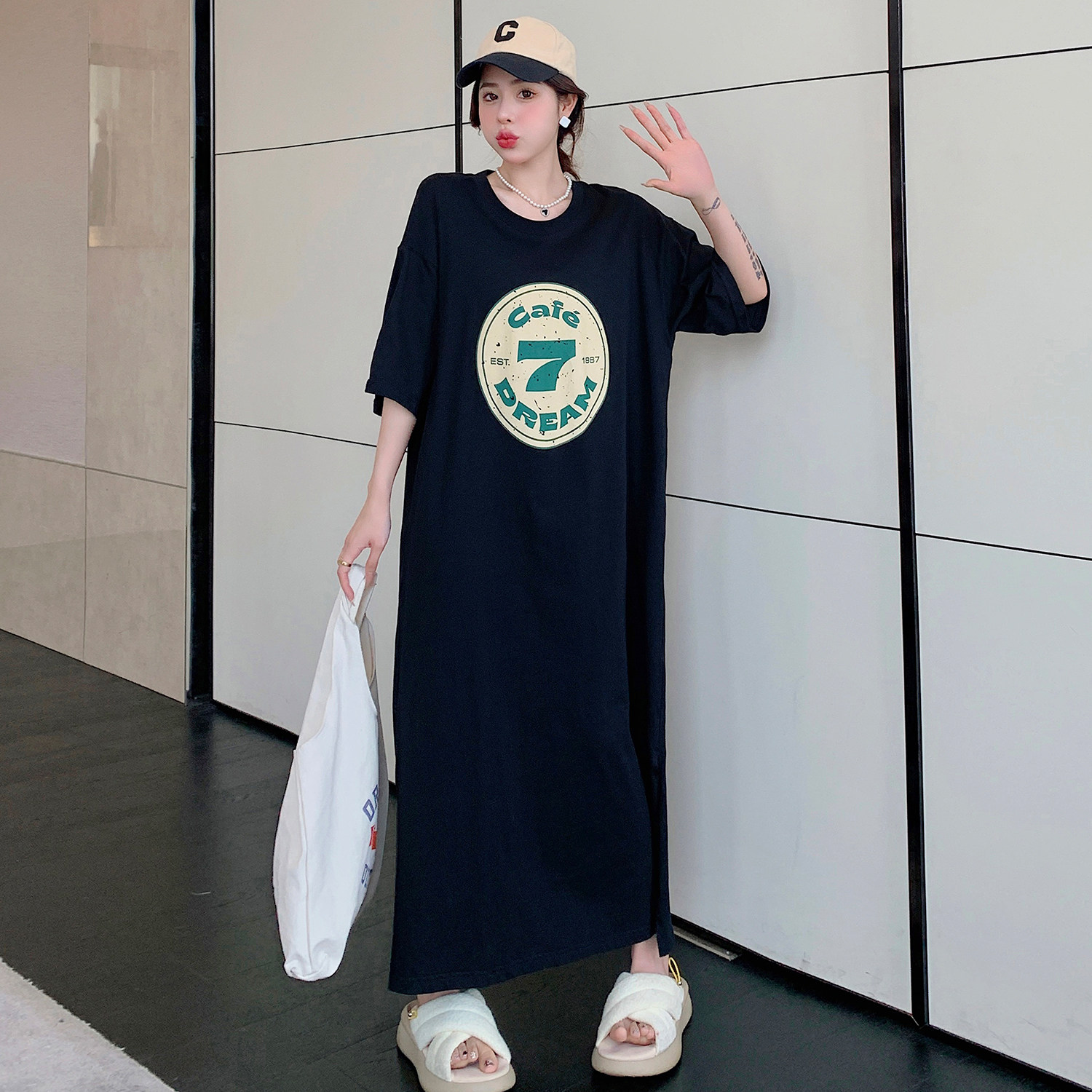 2026夏季新款韩版大码女装胖mm200斤长裙假两件过膝a字版连衣裙子