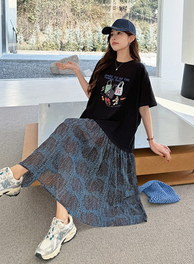 胖mm大码宽松拼接假两件碎花裙2026夏季新款气质甜美显瘦连衣裙女