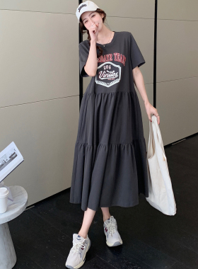 微胖大码宽松遮肚t恤连衣裙2026新款女夏季胖mm休闲长裙显瘦裙子