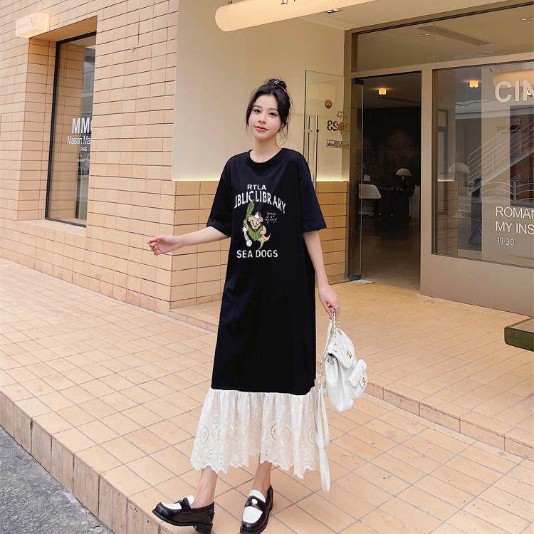 纸片人撞色拼接连衣裙女夏季2026新款胖mm大码遮肚子显瘦裙子夏装