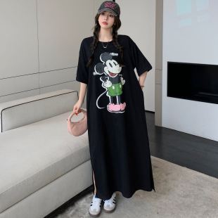 2026夏季大码女装新款胖mm减龄连衣裙高个子宽松纯棉长款及踝长裙