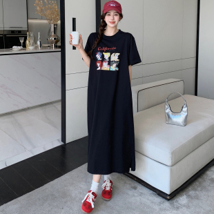 2026新款 t恤裙显瘦时尚 大码 胖mm宽松长款 过膝遮肉连衣裙 女装 夏装
