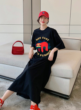 拖地连衣裙到脚踝超长款胖mm巨显瘦纯棉过膝宽松遮肚子大码女长裙