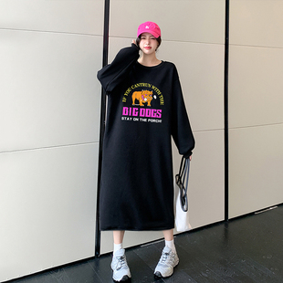 胖mm连衣裙女2026秋冬新款加绒加厚长袖卫衣裙过膝显瘦大码女装秋