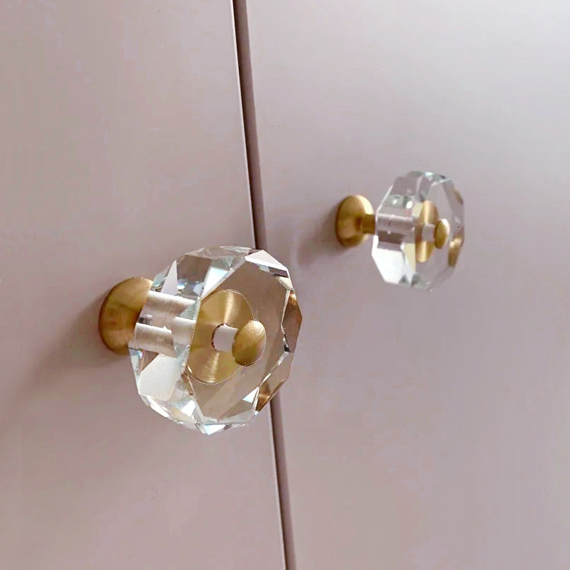 高品质黄铜水晶单孔柜门抽屉拉手