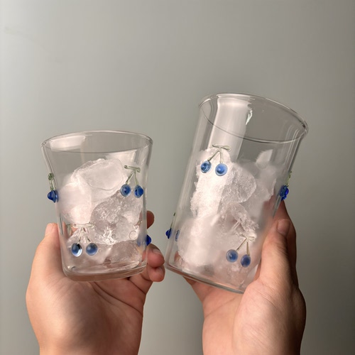 创意樱桃装饰透明玻璃杯高颜值