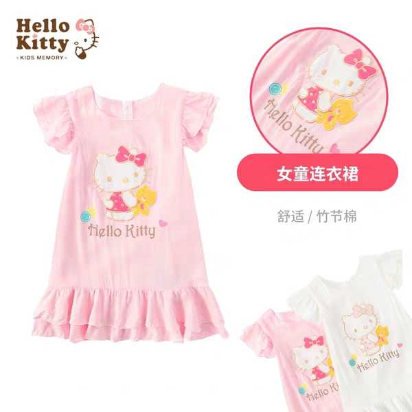 女童短袖竹节棉韩版花边裙子