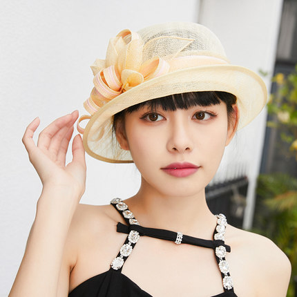诗丹凯萨2026帽子女春夏草帽女复古优雅英伦风菲律宾麻纱帽女宴会
