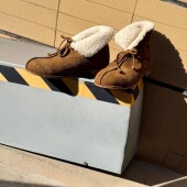 HOME WORK原创设计师手工牛皮羊羔毛短靴两穿翻边毛毛雪地靴棕色