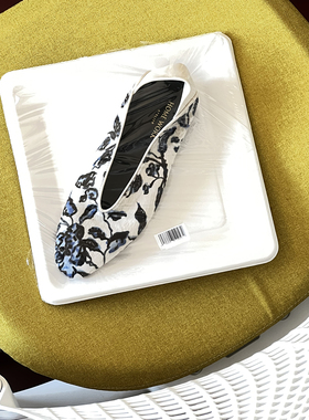 HOME WORK原创设计师V口杏头平底印花马毛皮手工皮底两穿女士单鞋