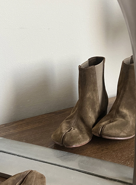 HOME WORK原创设计师手工分趾忍者切尔西翻毛牛皮美拉德短靴袜靴